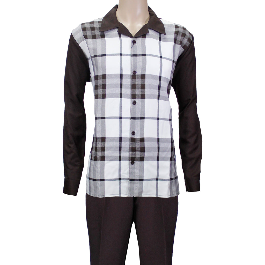 Brown Montique Long Sleeve Window Payne Set with Solid Pants