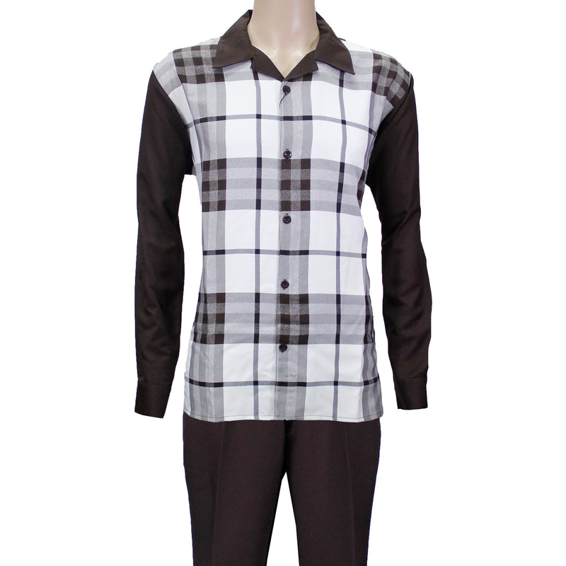 Brown Montique Long Sleeve Window Payne Set with Solid Pants