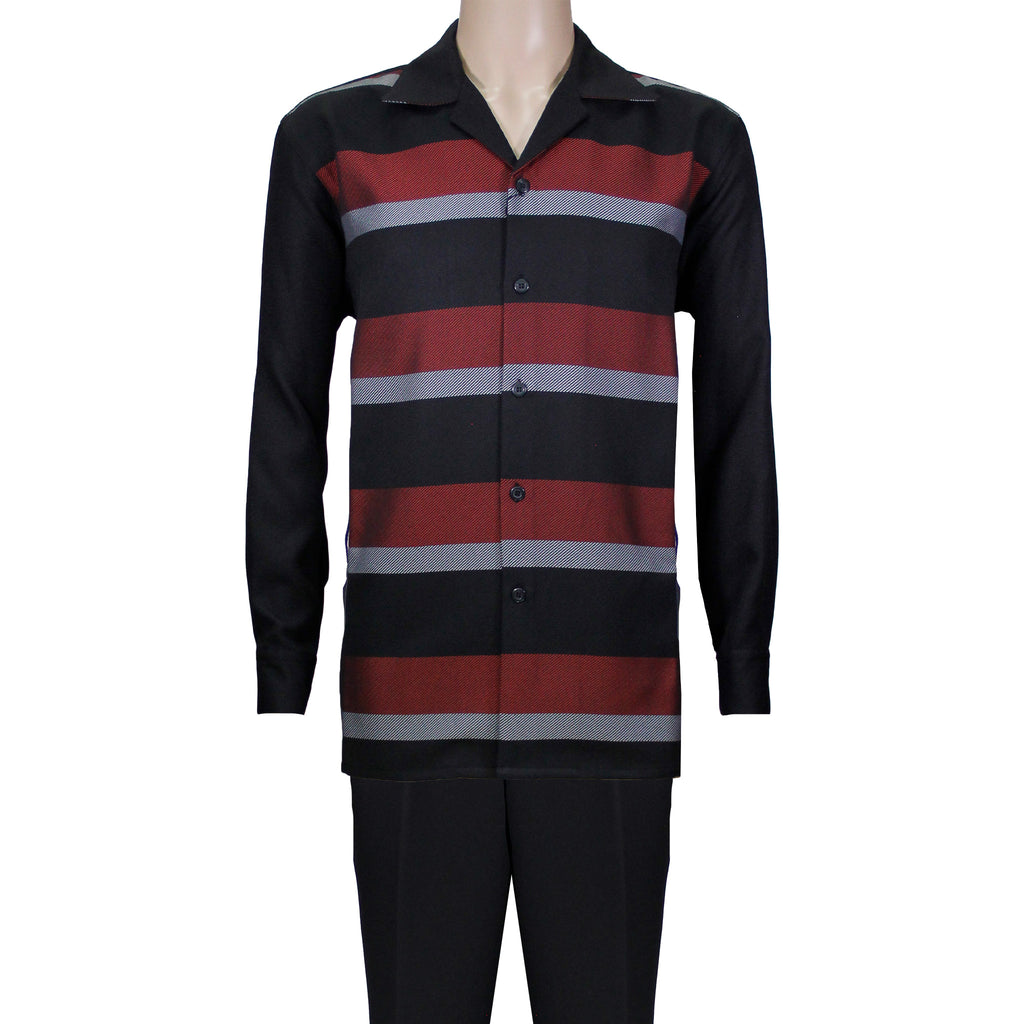 Black/Red Stripe RD Long Sleeve Set with Solid Pants