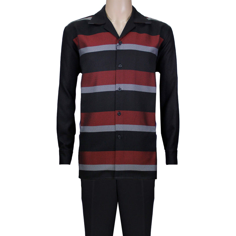 Black/Red Stripe RD Long Sleeve Set with Solid Pants