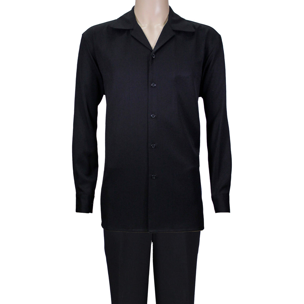 Black Solid RD Long Sleeve Set with Solid Pants