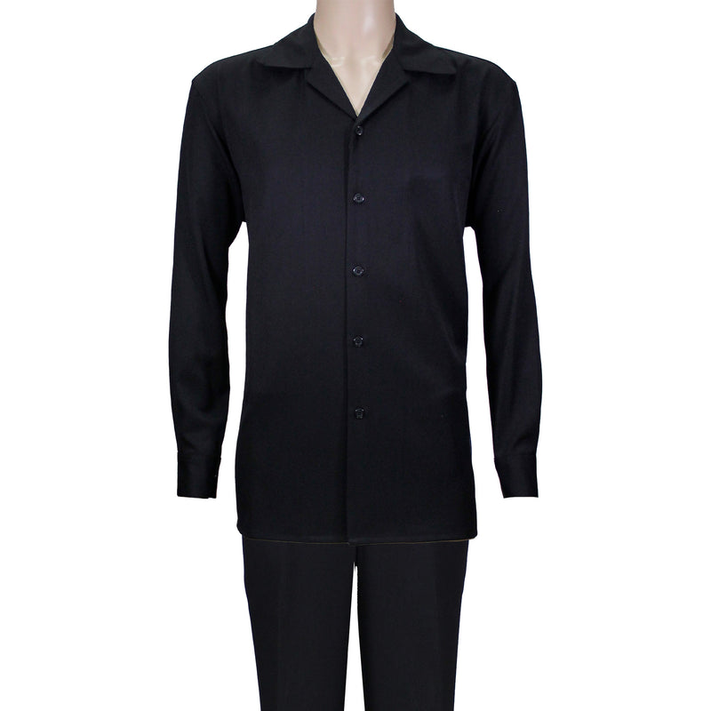 Black Solid RD Long Sleeve Set with Solid Pants