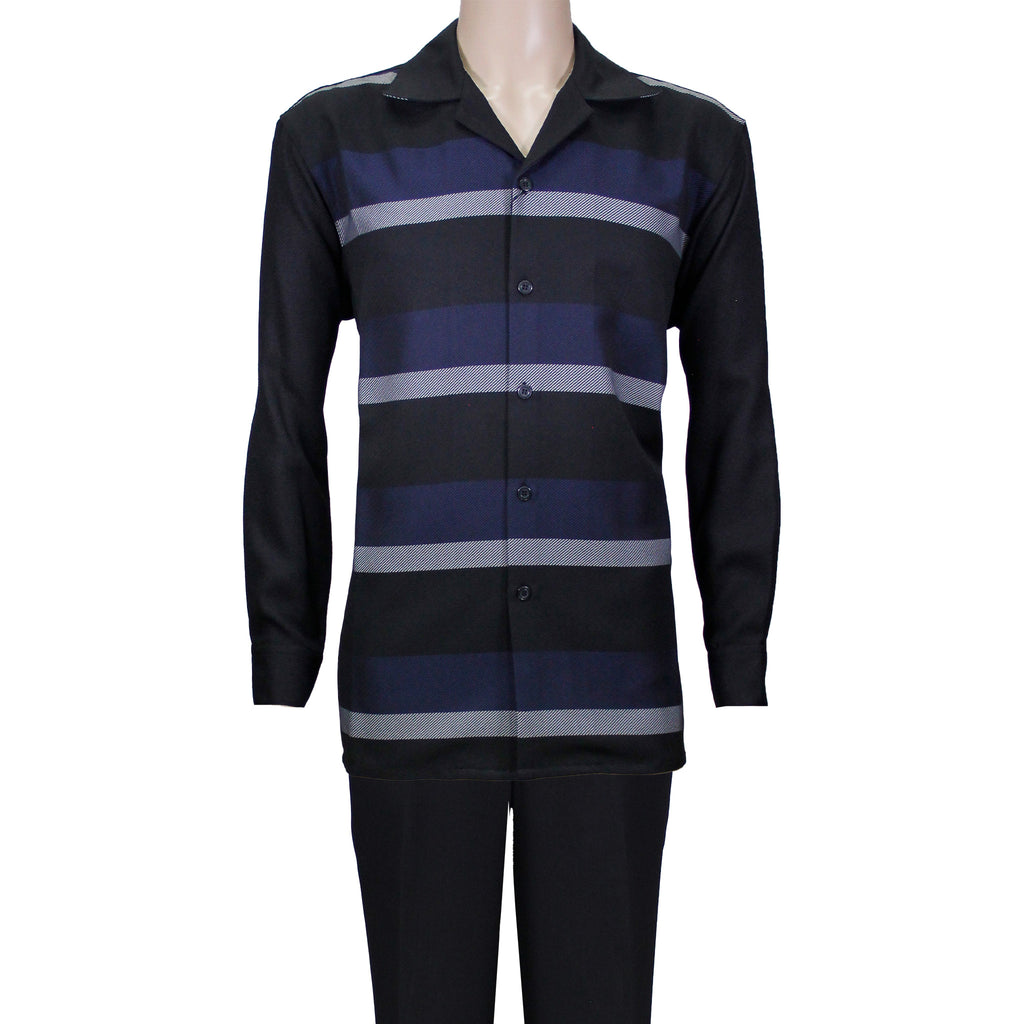 Navy Stripe RD Long Sleeve Set with Solid Pants