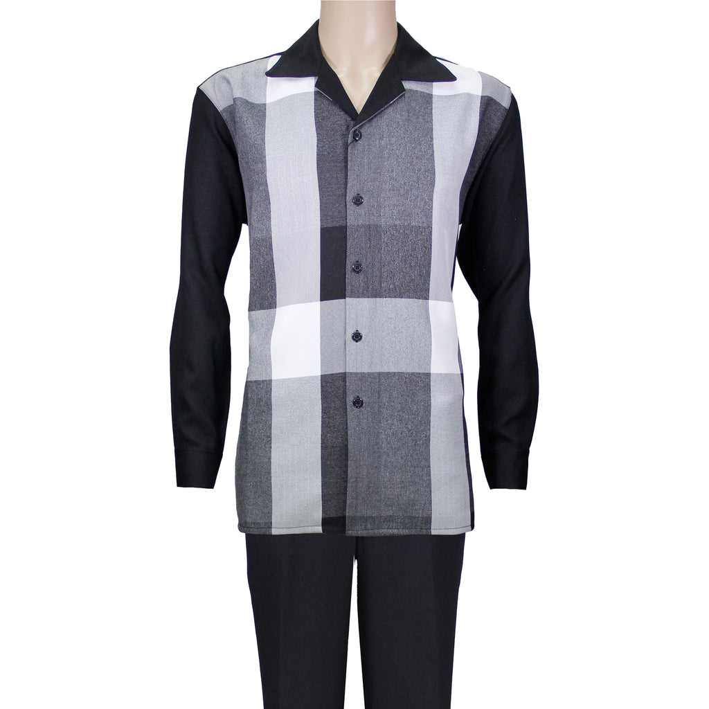 Black Checkered RD Long Sleeve Set with Solid Pants