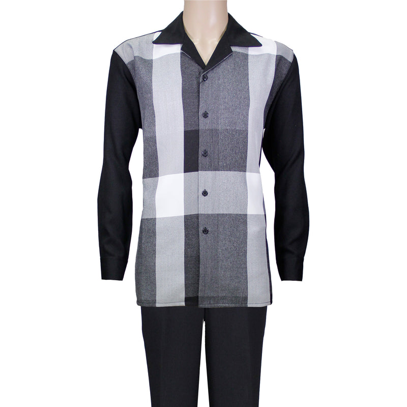 Black Checkered RD Long Sleeve Set with Solid Pants
