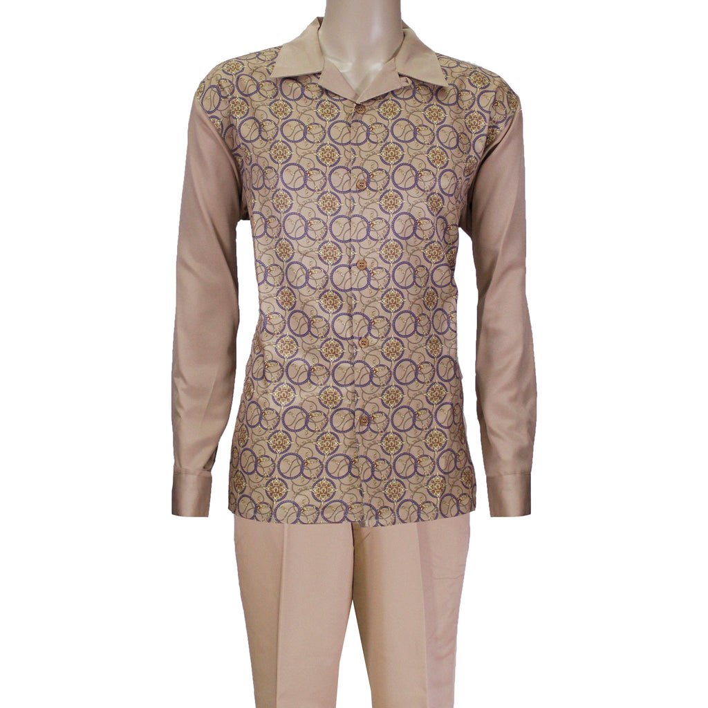 Camel Oval Swirl Montique Long Sleeve Set with Solid Pants