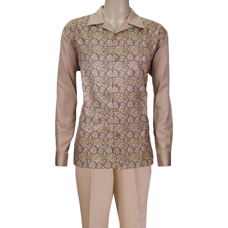Camel Oval Swirl Montique Long Sleeve Set with Solid Pants