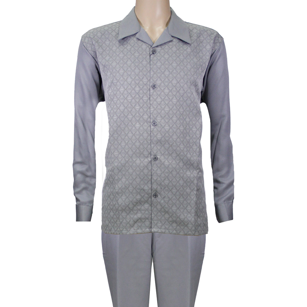 Grey Montique Long Sleeve Set with Solid Pants