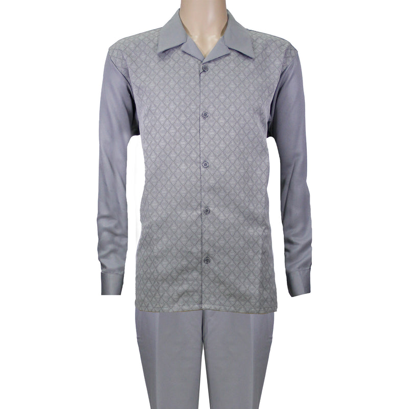 Grey Montique Long Sleeve Set with Solid Pants