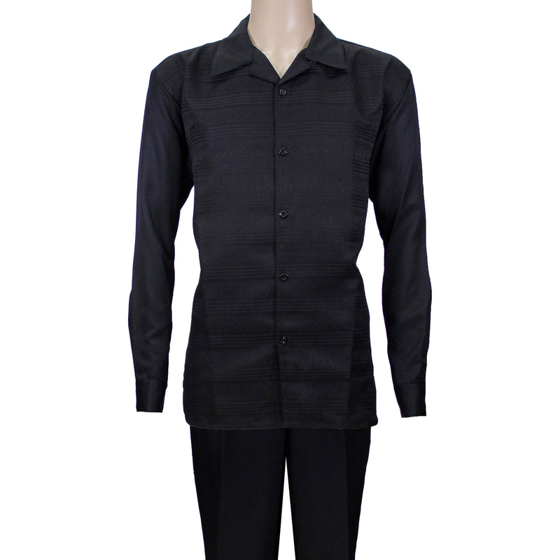 Black Montique Long Sleeve Set with Solid Pants