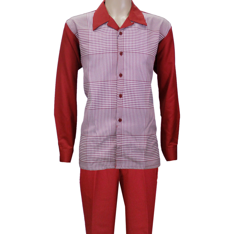 Wine Montique Long Sleeve Window Payne Set with Solid Pants