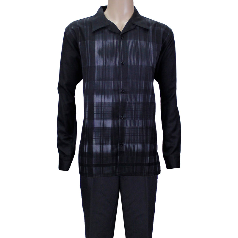Black Montique Long Sleeve Window Payne Set with Solid Pants