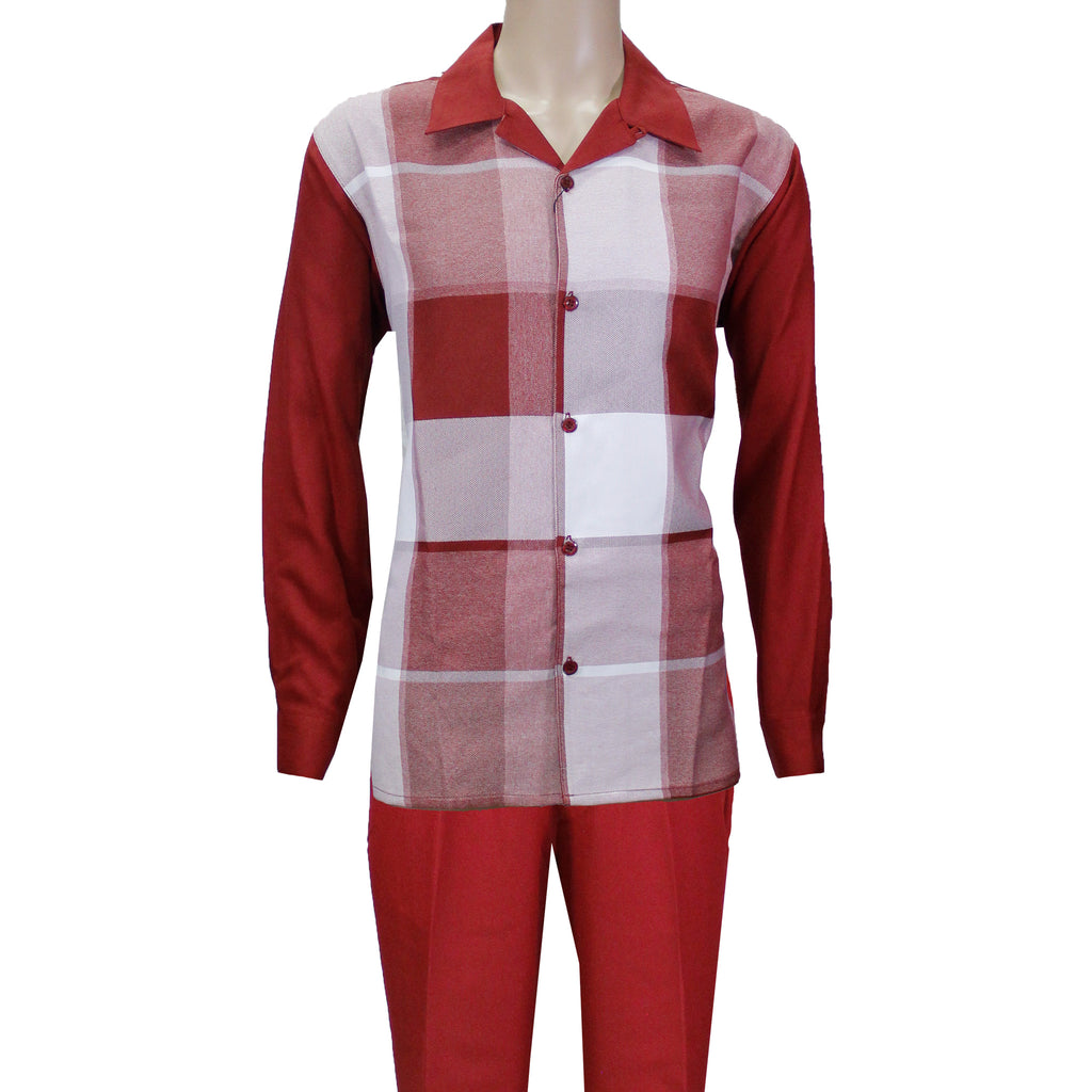 Burgundy Montique Long Sleeve Window Payne Set with Solid Pants