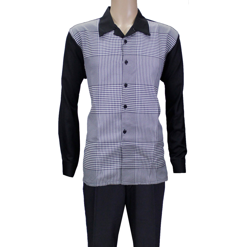 Black/White Montique Long Sleeve Window Payne Set with Solid Pants