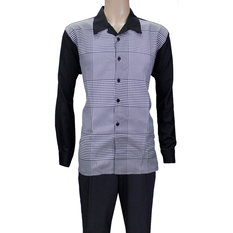 Black/White Montique Long Sleeve Window Payne Set with Solid Pants