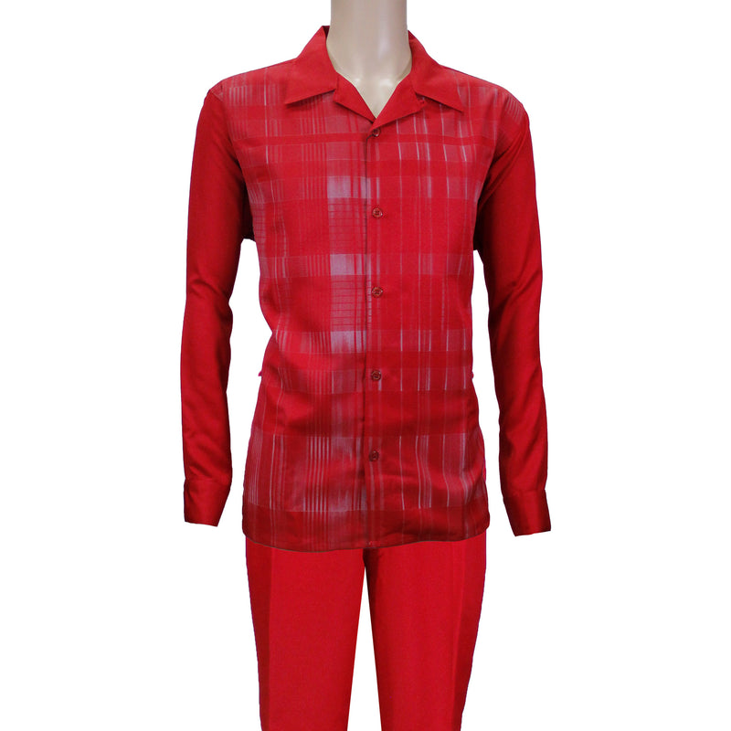 Red Montique Long Sleeve Set with Solid Pants