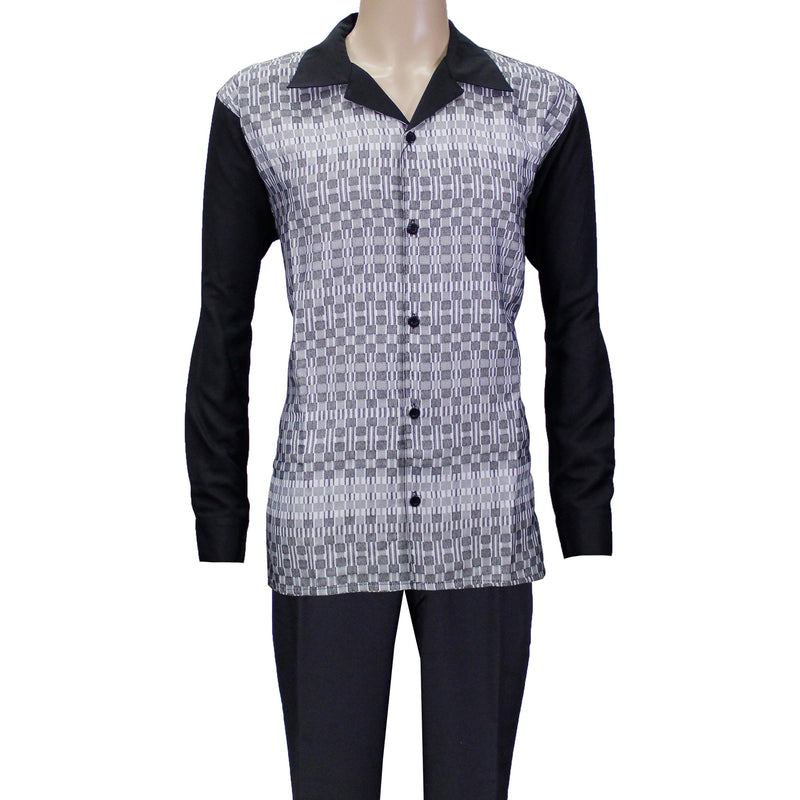 Black Montique Long Sleeve Set with Solid Pants