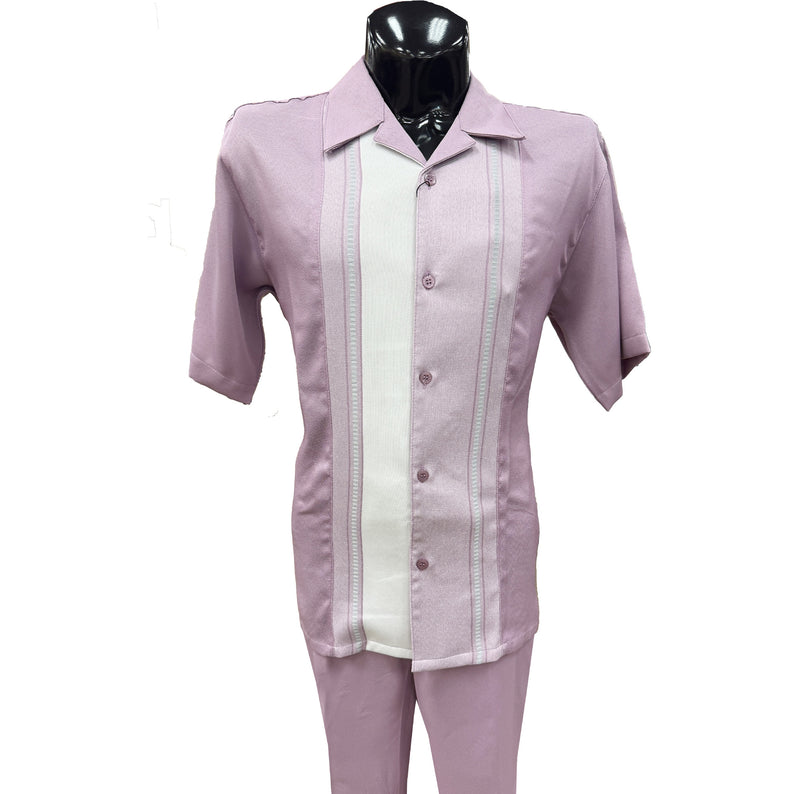 Lavender Stripe Short Sleeve Set with Solid Pants