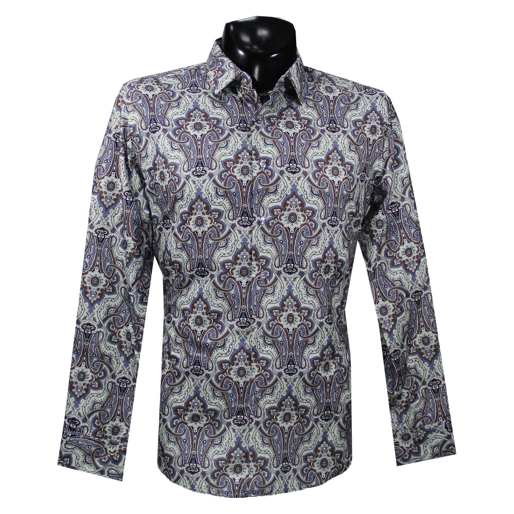 Grey/LT Blue Long Sleeve Print