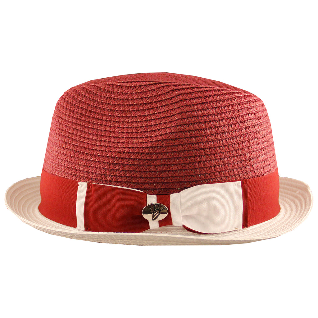 White/Burgundy Two Tone Straw Hat