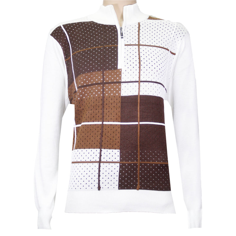 Ivory/Brown Knit Sweater w/ Zipper