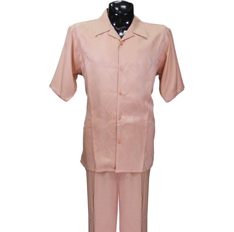 Peach Solid Short Sleeve Pants Set