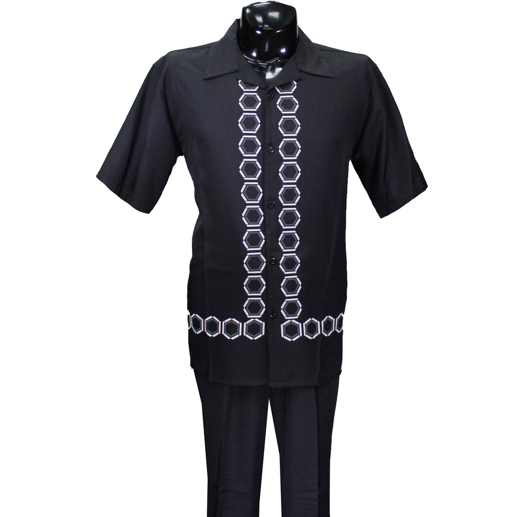Black Solid Short Sleeve Pants Set