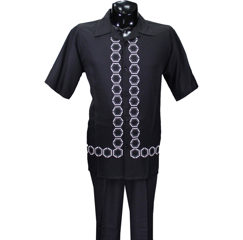 Black Solid Short Sleeve Pants Set