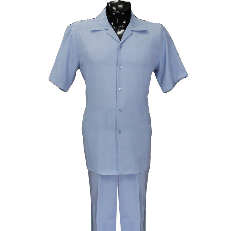 Sky Blue Solid Short Sleeve Pants Set