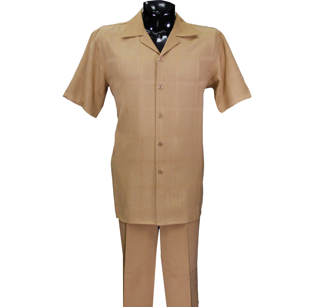 Tan Solid Short Sleeve Pants Set