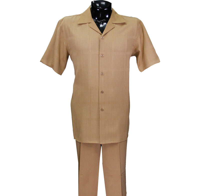 Tan Solid Short Sleeve Pants Set