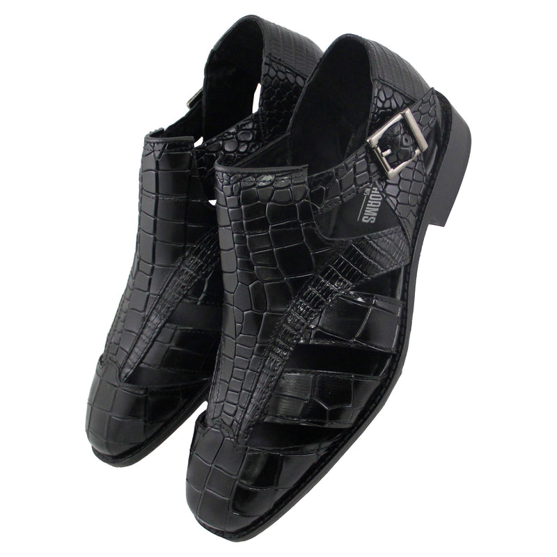 Black Stacy Adams Sandals with Croco Print