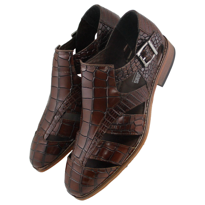 Cognac Stacy Adams Sandals with Croco Print
