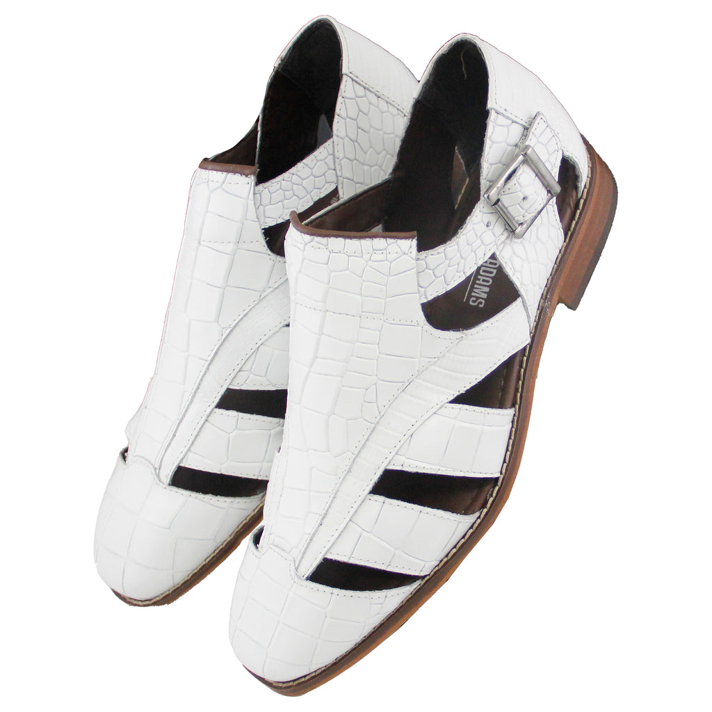 White Stacy Adams Sandals with Croco Print