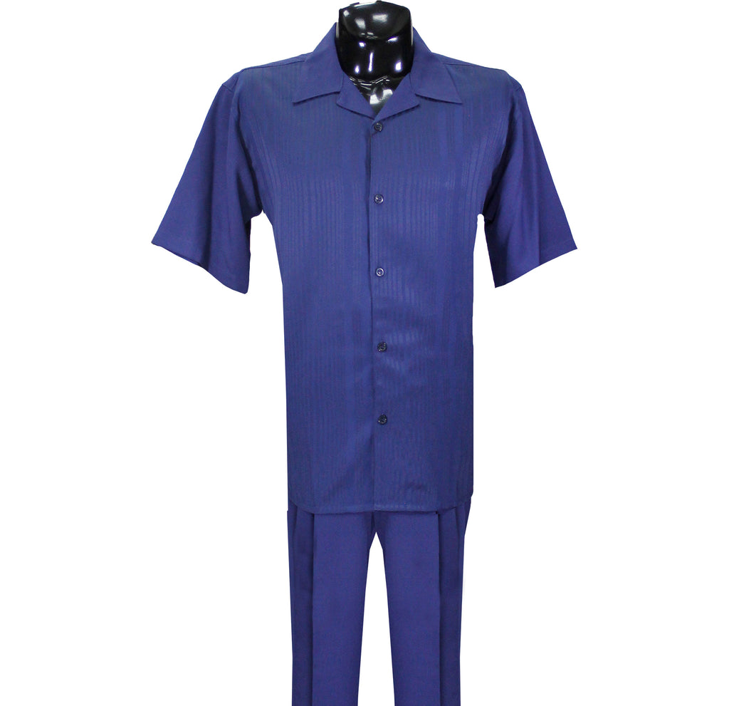 Navy Short Sleeve Set with Solid Pants