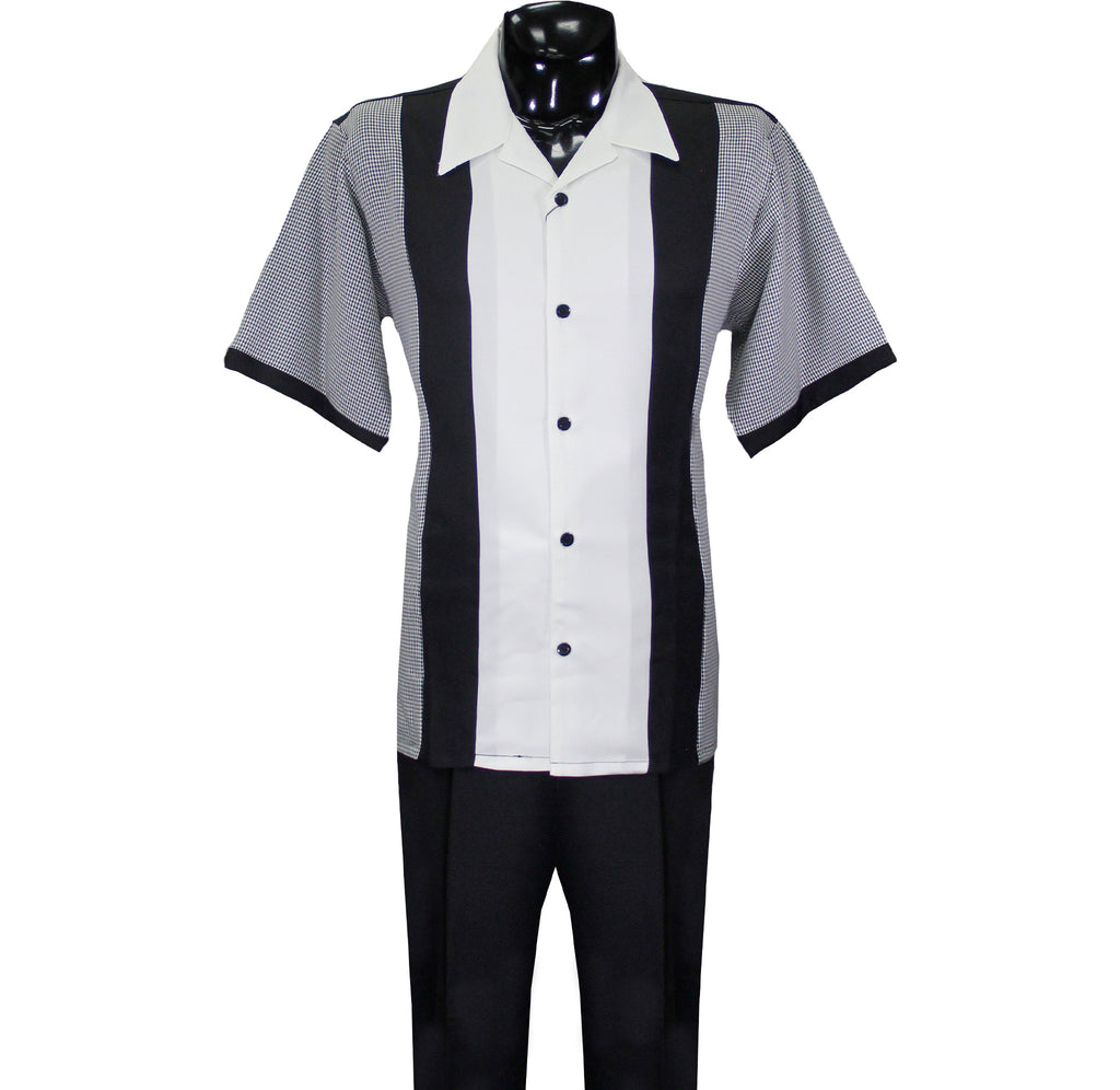 Black/White Short Sleeve Set with Solid Pants