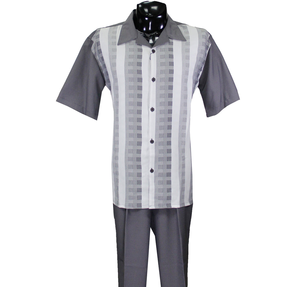 Grey Short Sleeve Set with Solid Pants