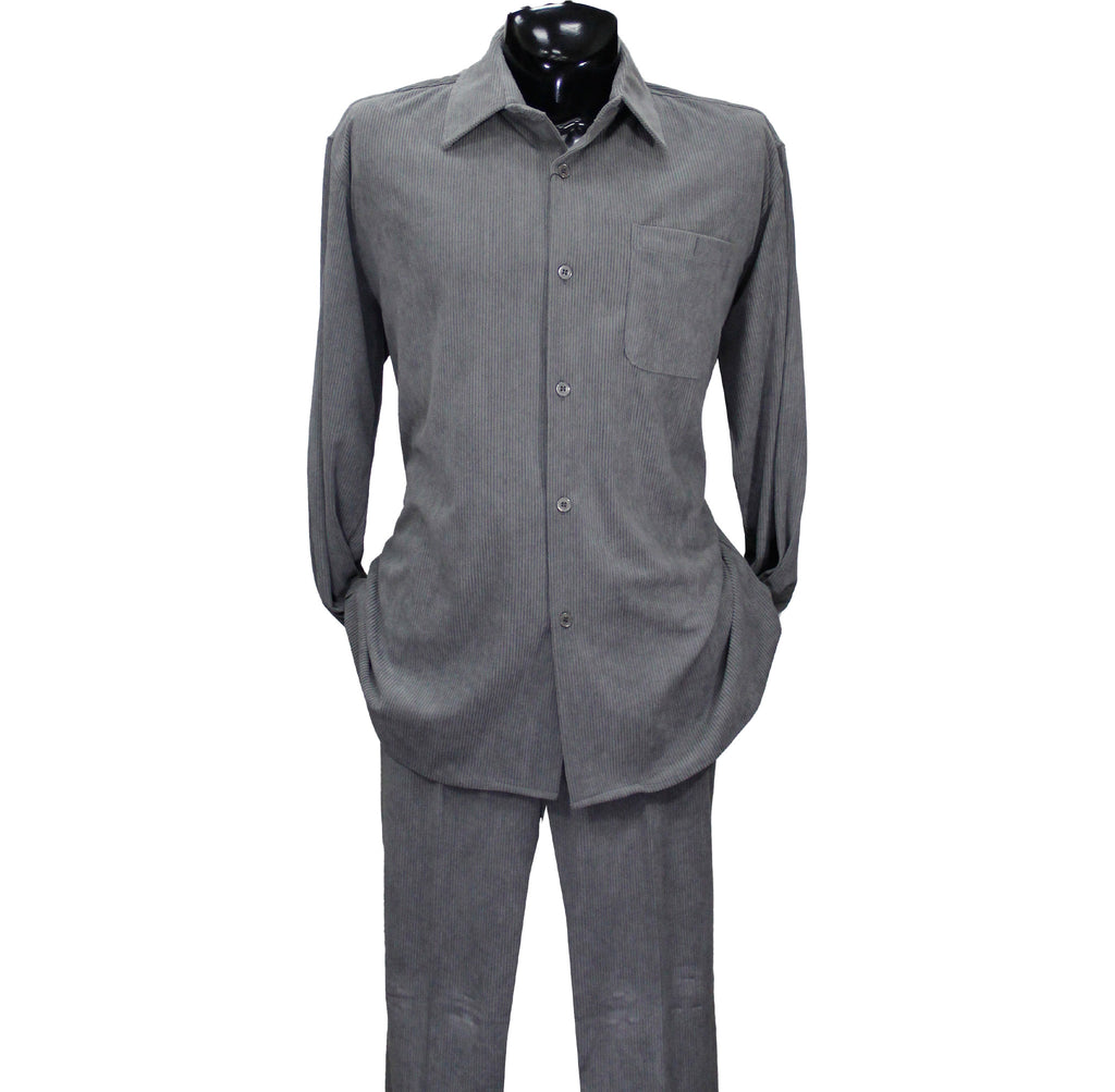 Grey Corduroy Montique Long Sleeve Set with Solid Pants