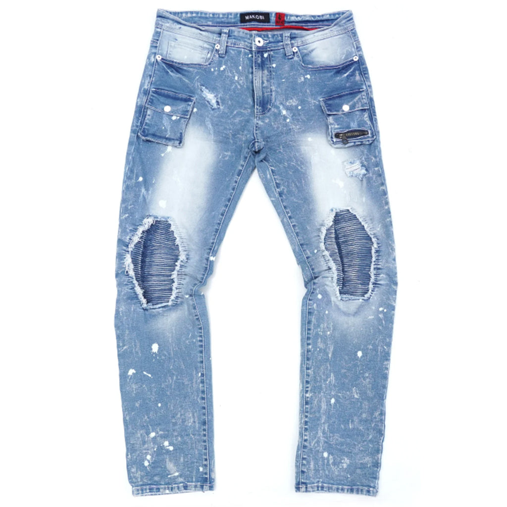 LT Blue Makobi Big Men Shredded Jeans