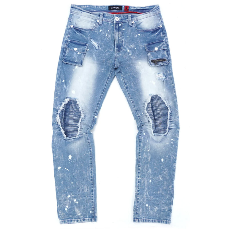 LT Blue Makobi Big Men Shredded Jeans