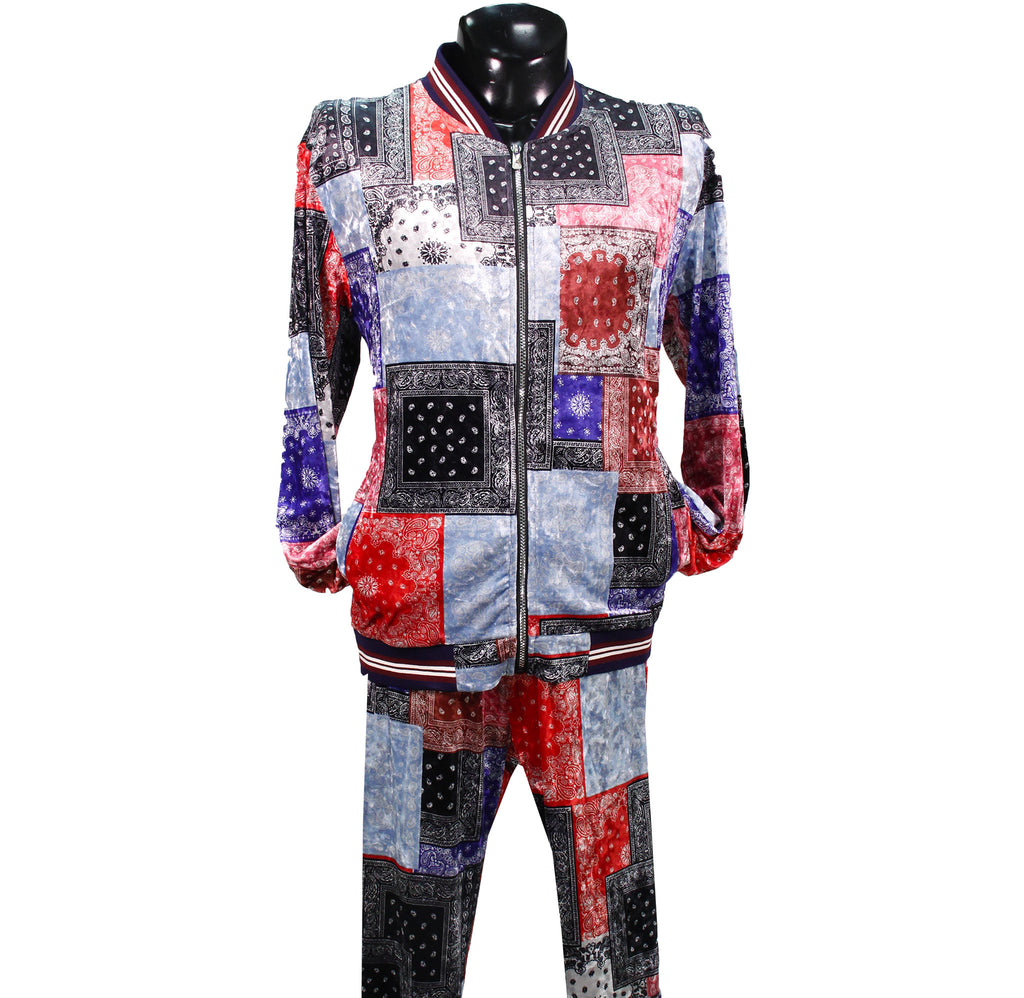 Navy/Red Bandana Print Velour Jogging Suit