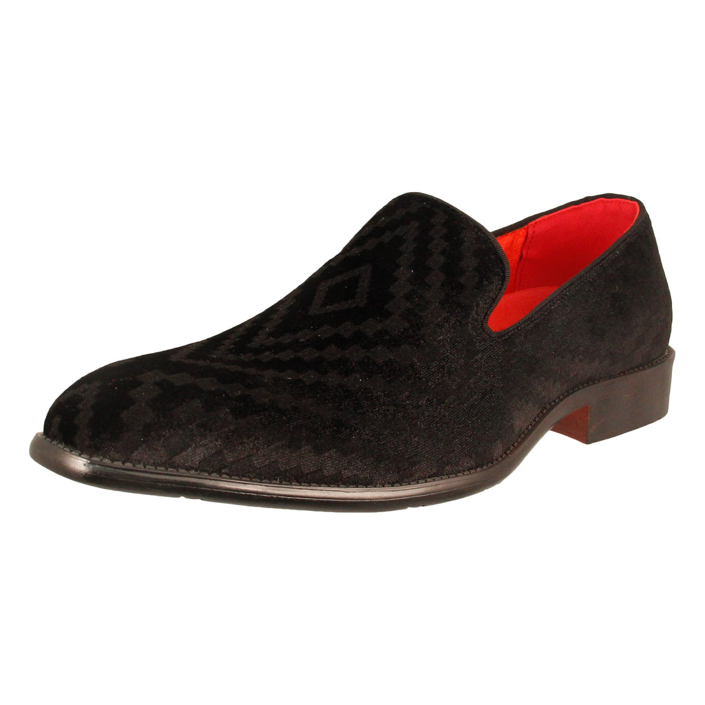 Black Velour Square Print Slip On