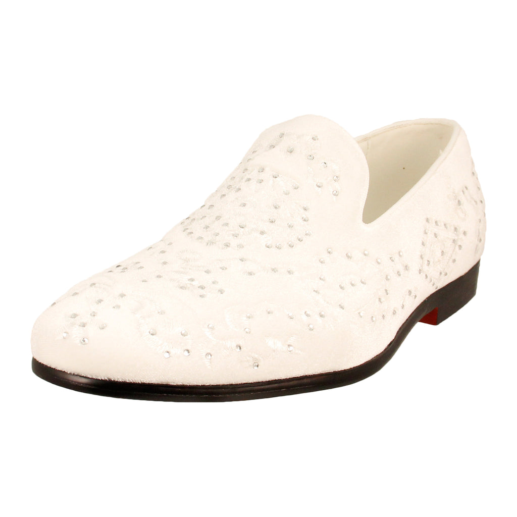 White Velour Rhinestone Slip On