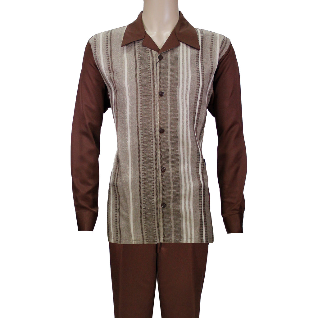Brown Montique Long Sleeve Set with Solid Pants