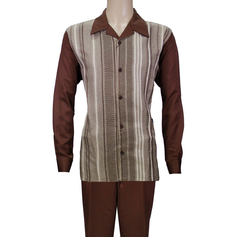 Brown Montique Long Sleeve Set with Solid Pants
