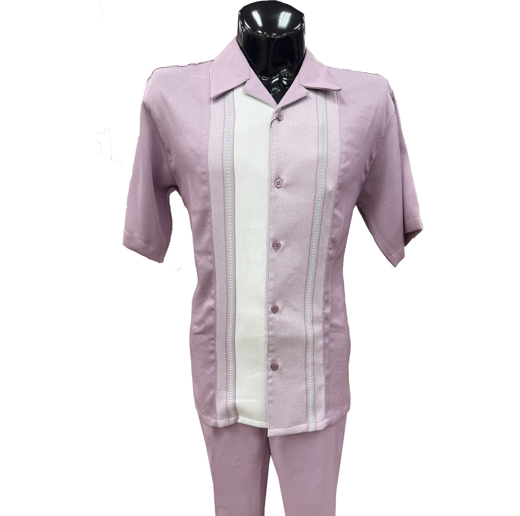 Lavender Stripe Short Sleeve Set with Solid Pants