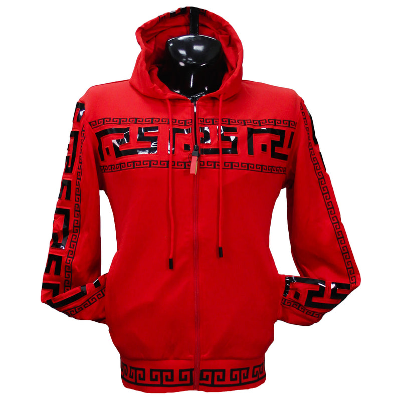 Red Embroidered Zip Up Hoodie