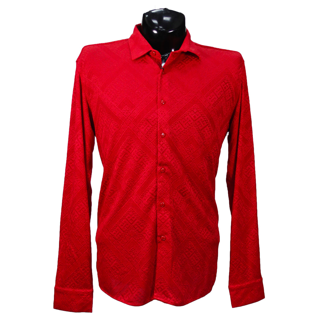Red Fancy Long Sleeve Button Up