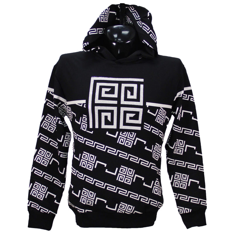 Black Squared Embroidered Hoodie w/ Stones
