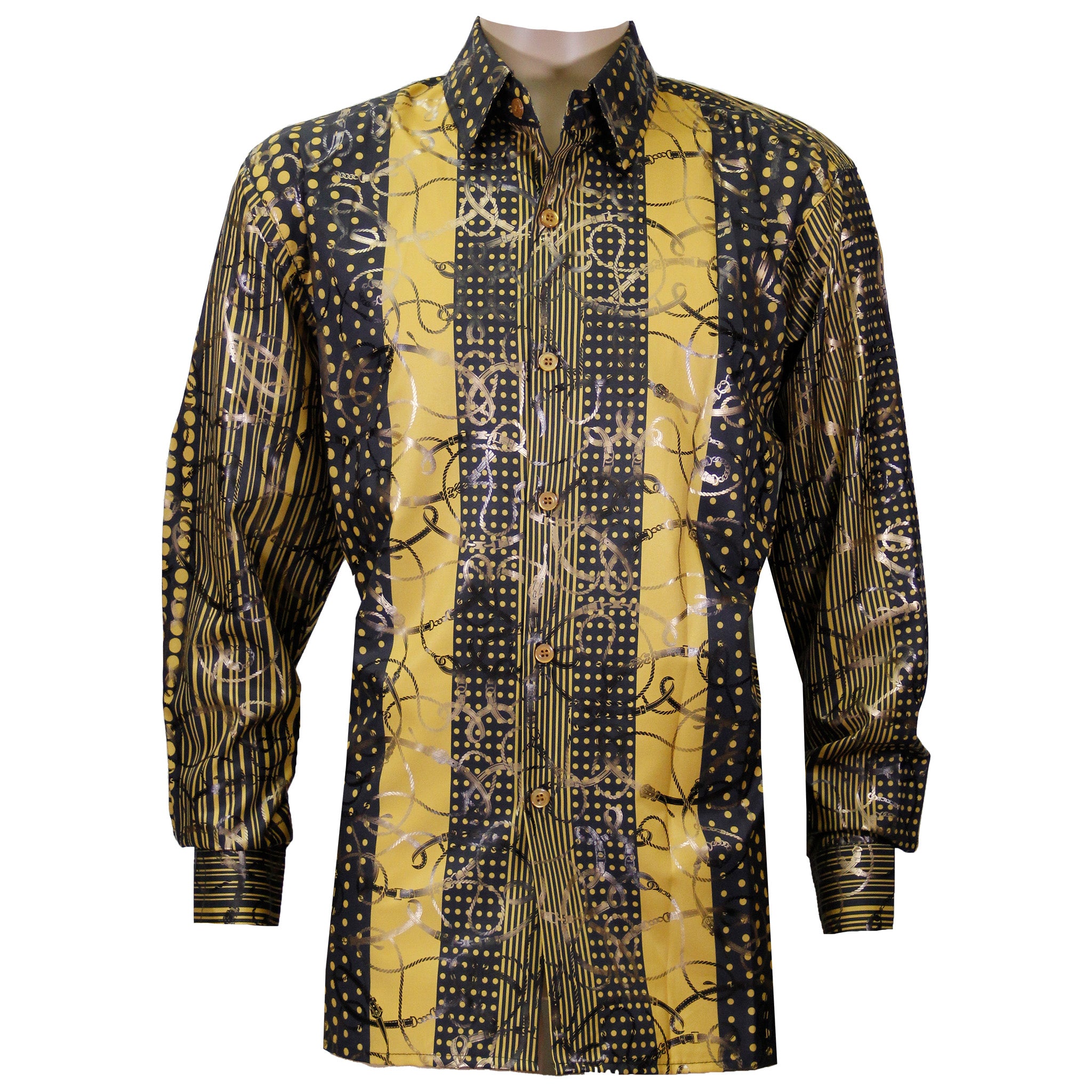Gold Micro Stripe Foil Printed Casual Button Down Gold Micro Stripe Foil Printed Casual Button Down
